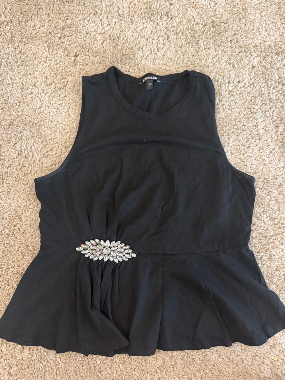 Express Black Sleeveless Peplum Tank with Jeweled Waist Accent